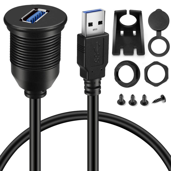 BATIGE Single Port USB 3.0 Car Mount Flush Cable 3ft