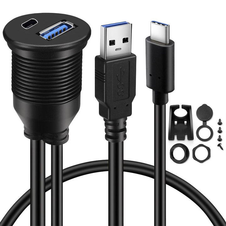 BATIGE Type C 3.1 and USB 3.0 Car Mount Flush Cable 3ft