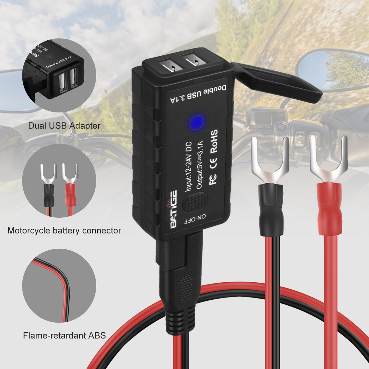 BlueFire Waterproof Power Outlet BlueFire Dual USB Charger Socket - QC 3.0 & 5V 2.4A Port With LED Display, IP66 Waterproof For Car Boat RV Microfiber RV Sheets