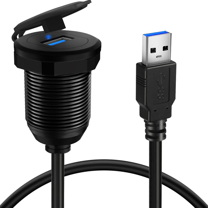 BATIGE Alloy With LED Single Port USB 3.0 Car Mount Flush Cable 1M