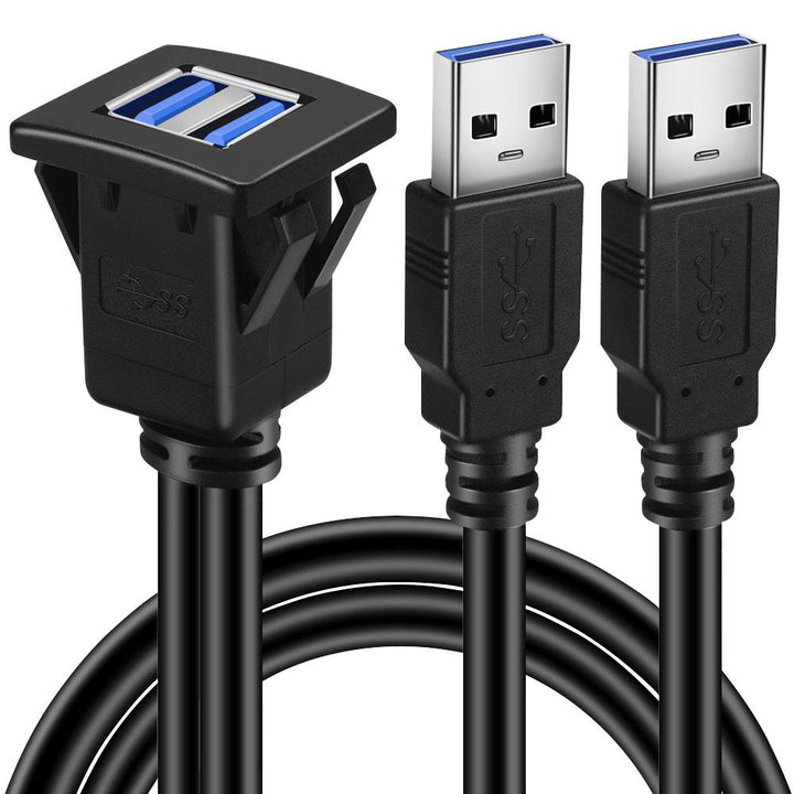 BATIGE Dual Ports Square USB 3.0 Car Mount Flush Cable 6ft