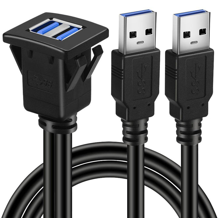 BATIGE Dual Ports Square USB 3.0 Car Mount Flush Cable 3ft