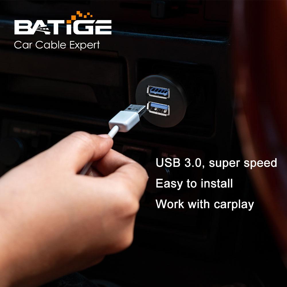 BATIGE 2 Pack Alloy USB 3.0 AUX DC3.5mm Port Car Mount Flush Cable for Car Boat Motorcycle Dash Panel with LED Indicator - 3ft　並行輸入品 BATIGE 2 Pack Alloy Single Port USB 3.0 Dashboard Port Car Mount