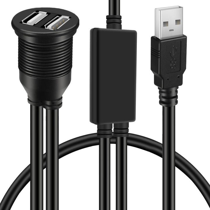BATIGE Dual 2 USB Female As Hub Car Mount Flush Cable 3ft