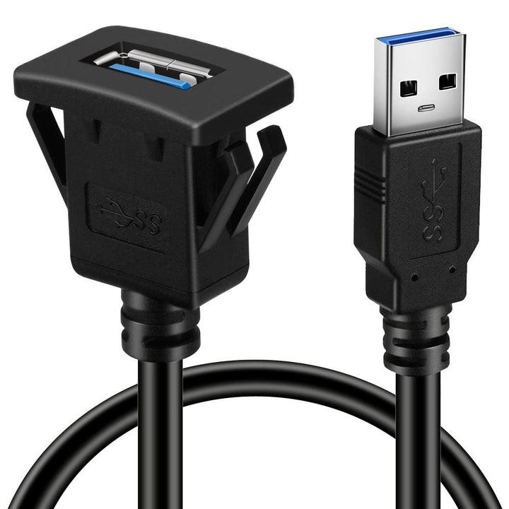 BATIGE 2 Pack Square Single Port USB 3.0 Car Mount Flush Cable 1M
