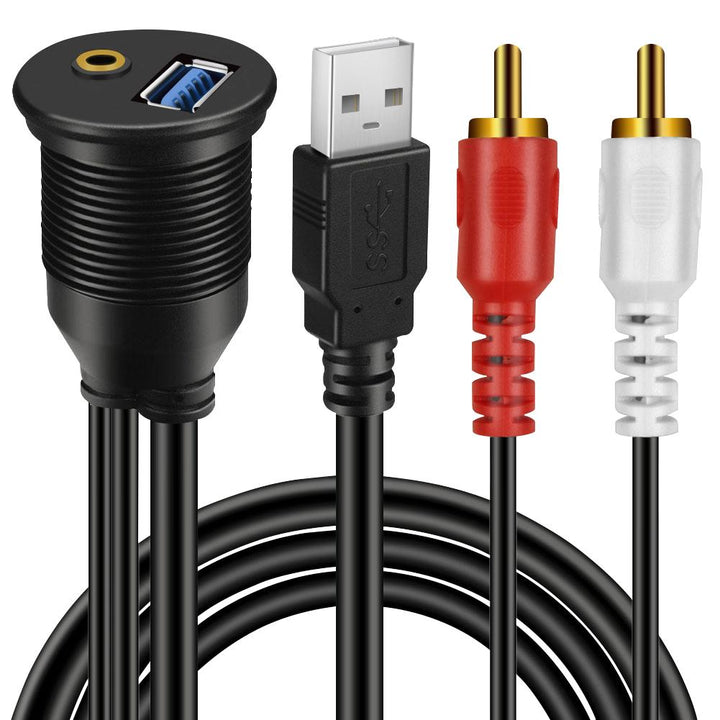 BATIGE USB 3.0 & 2 RCA Male to 3.5mm USB3.0 Car Mount Flush Cable 6ft