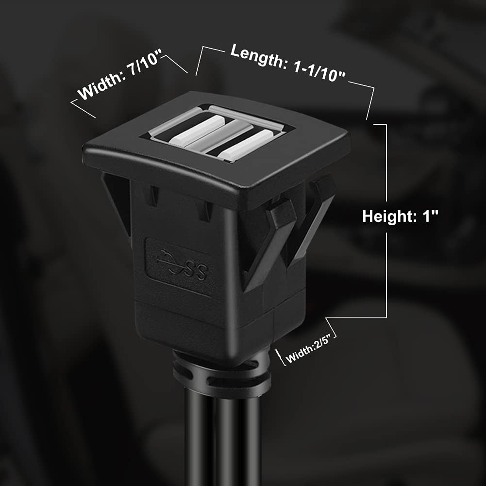 BATIGE Dual Ports Square USB 2.0 Panel Flush Mount Extension Cable 1M ...
