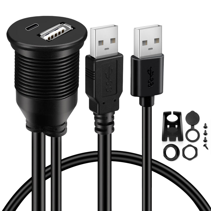 BATIGE USB 2.0 to Type C 2.0 Car Mount Flush Cable 1M
